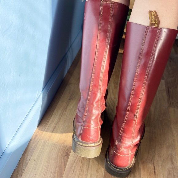 Doc Martens tall red boots knee high Oxblood Vintage Original made in England - Picture 3 of 8